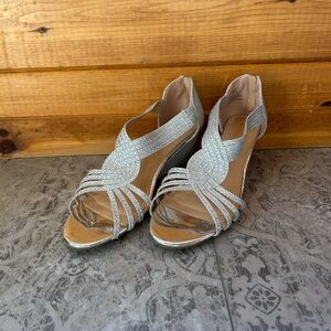 Shimmering Silver Strappy Heels